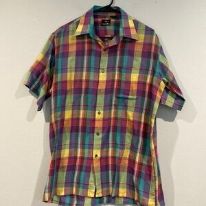 Countess Wara Colorful Plaid Button Down Casual Shirt - Size Medium